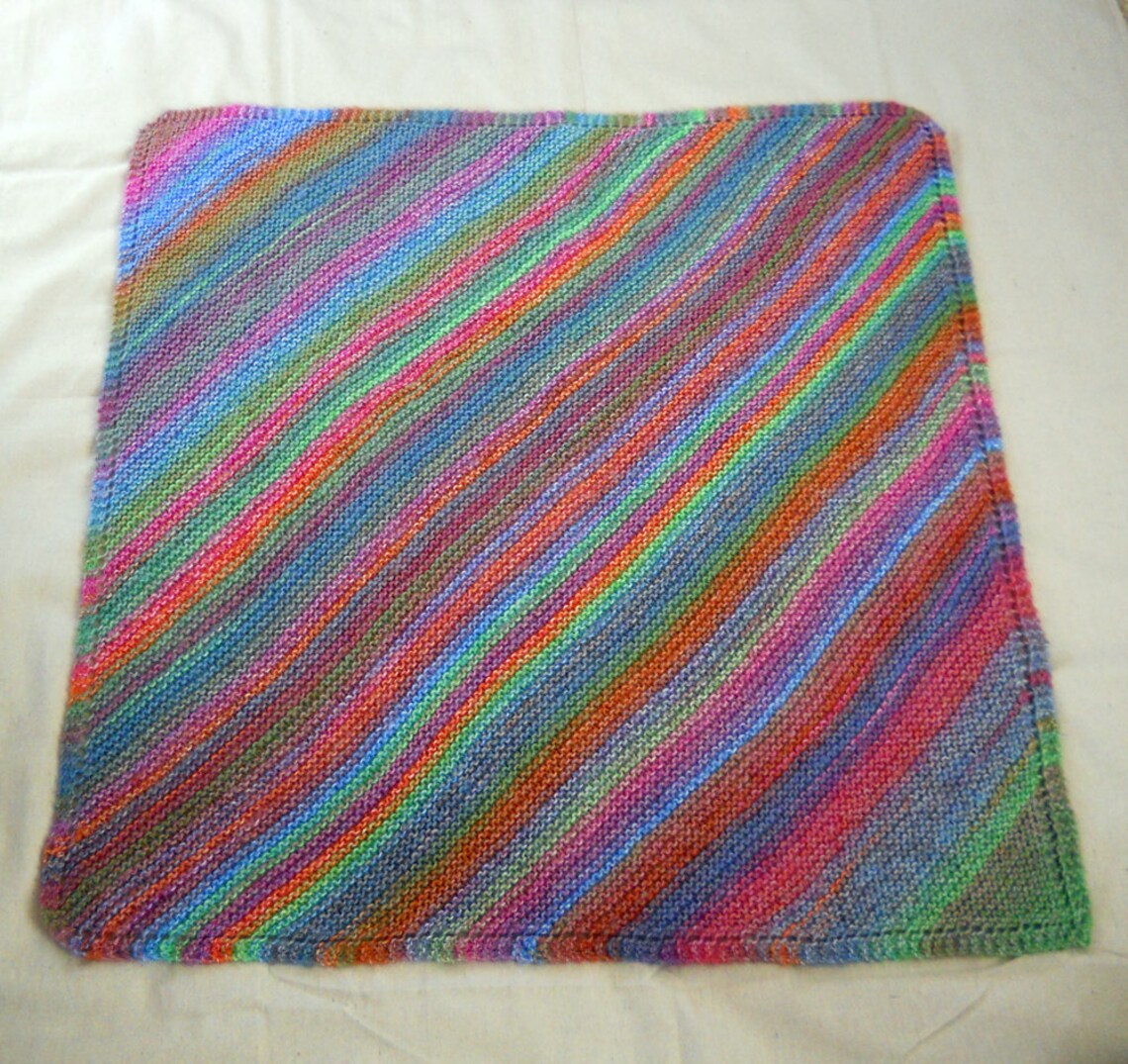 Knit Baby Blanket in Diagonal Stripes multi colored Etsy