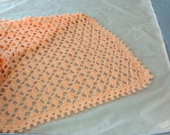 Hand Crochet Peach Baby Blanket, Lacy Afghan, Baby Shower Gift