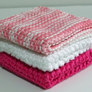 Large Cotton Dishcloth/ Washcloth in Hot Pink, Hand Knit, 8 Inches, Make Your Own Set, Housewarming Gift, Baby Shower Gift, Stocking Stuffer image 6