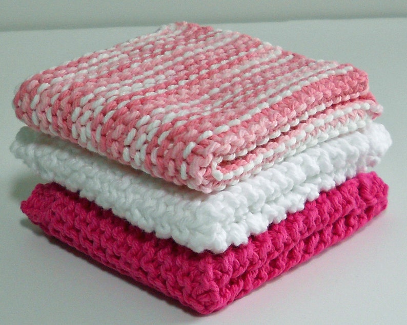 Large Cotton Dishcloth/ Washcloth in Hot Pink, Hand Knit, 8 Inches, Make Your Own Set, Housewarming Gift, Baby Shower Gift, Stocking Stuffer image 6