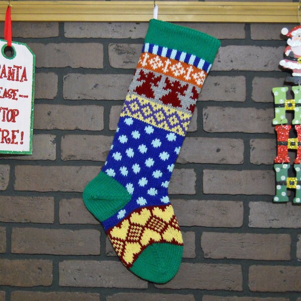 Knit Christmas Stocking with Angels, Polka Dot Stocking, Can be Personalized, Colorful Christmas Stocking, Traditional Christmas Stocking