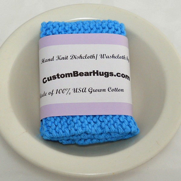 Large Hot Blue Hand Knit Cotton Dishcloth, Washcloth, 8 Inches, Make Your Own Set, Housewarming Gift, Baby Shower Gift, Wedding Gift