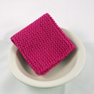 Large Cotton Dishcloth/ Washcloth in Hot Pink, Hand Knit, 8 Inches, Make Your Own Set, Housewarming Gift, Baby Shower Gift, Stocking Stuffer image 2