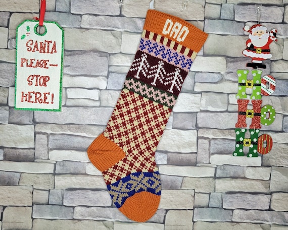 Plaid Hand Knit Christmas Stocking With 