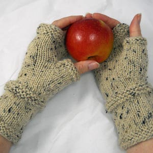 Hand Knit Merino Wool Fingerless Gloves: Donegal Tweed Mitts