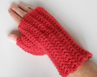 Crocheted Handwarmers, Fingerless Gloves, Winter Gloves, Texting Gloves, Fingerless Mittens in Rouge Red, Gift for Her, Stocking Stuffer