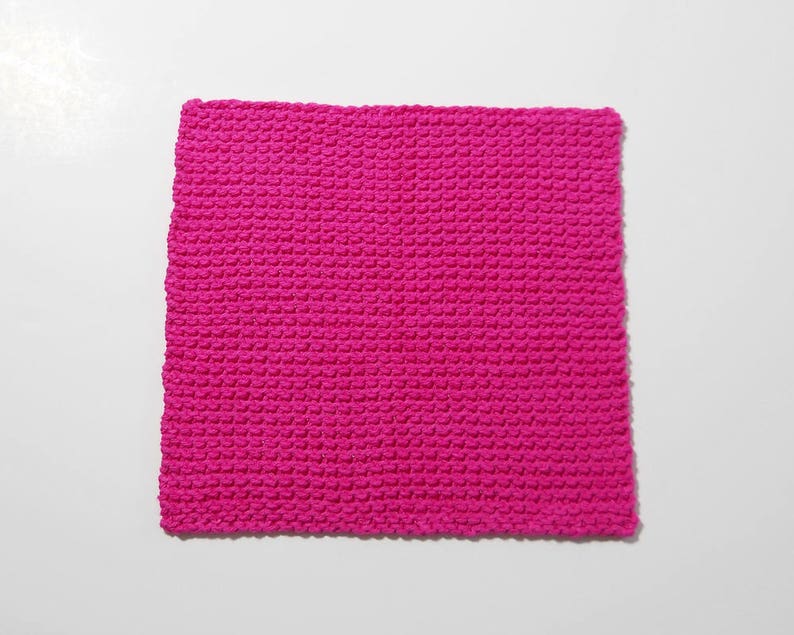 Large Cotton Dishcloth/ Washcloth in Hot Pink, Hand Knit, 8 Inches, Make Your Own Set, Housewarming Gift, Baby Shower Gift, Stocking Stuffer image 4