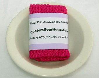 Large Cotton Dishcloth/ Washcloth in Hot Pink, Hand Knit, 8 Inches, Make Your Own Set, Housewarming Gift, Baby Shower Gift, Stocking Stuffer