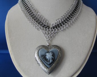 Heart Shaped Locket on Chain Maille Band