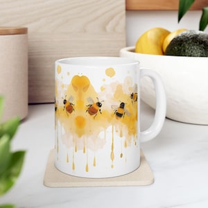 Keramiktasse mit Bienenmotiv - Perfektes Geschenk für Naturliebhaber, summendes Bienendesign, Honig inspirierte Kaffeetasse, ideal für Geburtstage, Wohnkultur,