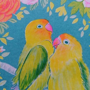 Lovebirds A4 risograph print neon fluorescent pink image 3