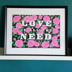 Love is all you need, Beatles inspired A3 numbered risograph art print image 3