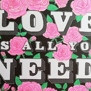 Love is all you need, Beatles inspired A3 numbered risograph art print image 7