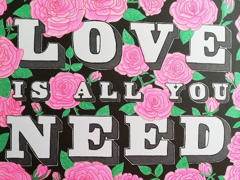 Love is all you need, Beatles inspired A3 numbered risograph art print image 7