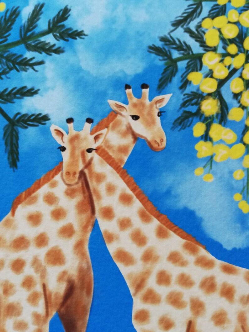 A Tower of Giraffes collective noun giclee fine art print, A4. Children's room decor. Jungle, family, zoo theme nursery image 3