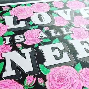 Love is all you need, Beatles inspired A3 numbered risograph art print image 8
