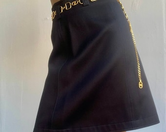 Vintage 90's Courreges Black A Line High Waisted Skirt