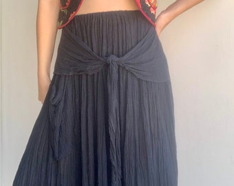 Vintage Black Cotton Tie Skirt