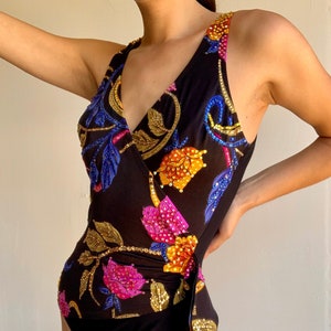 SALE: 80&#39;s Floral Stoned One Piece Swimsuit