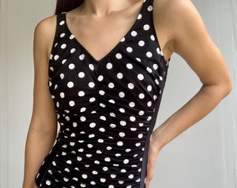 SALE: Maxine of Hollywood Black and White Polka Dot One Piece Swimsuit