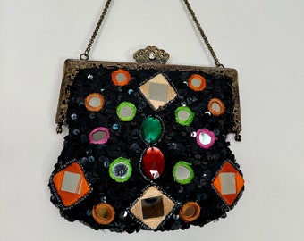 Y2K Betsey Johnson Sequin and Mirrors Embellished Mini Bag