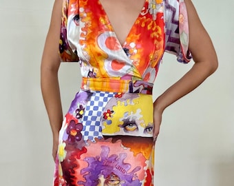 ジョン・ガリアーノのシルクシフォン ブラックロングドレスsize.38. ジョン・ガリアーノのシルクシフォン ブラックロングドレスsize.38.