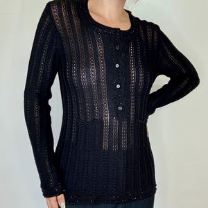 Vintage CHANEL S/S 2002 by Karl Lagerfeld Knit Sweater with Beaded Accents