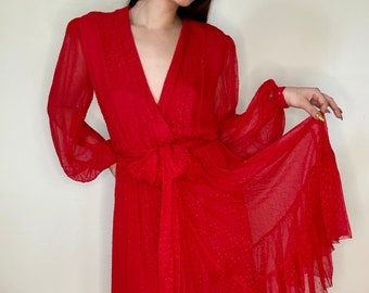 Vintage 80's SCHERRER Boutique Red Long Sleeve Dress Made in France