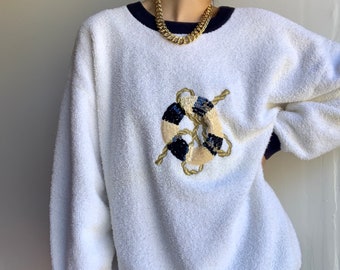 Escada Sequin Sailor Graphic Terrycloth Sweatshirt