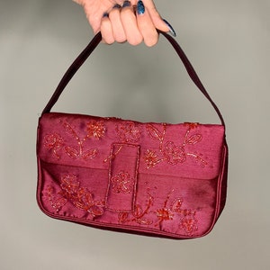 Vintage Y2K Maroon Beaded Floral Mini Bag NWT 画像 1