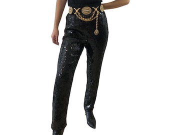 Vintage jaren '80 Zwarte Sequin Broek
