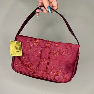 Vintage Y2K Maroon Beaded Floral Mini Bag NWT 画像 6