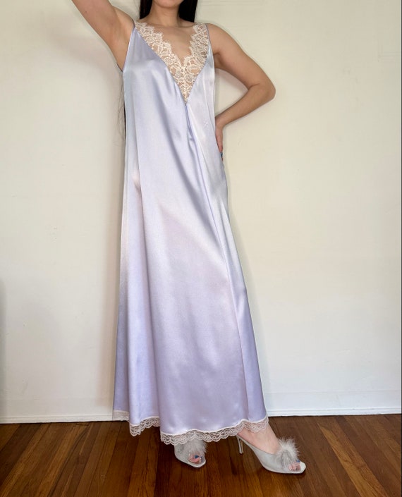 Vintage 60's LUCIE ANN Blue V Neck Nightgown with… - image 3