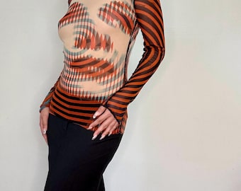 Vintage Jean Paul Gaultier A/W 2001 Marlene Dietrich Optical Illusion Mesh Top