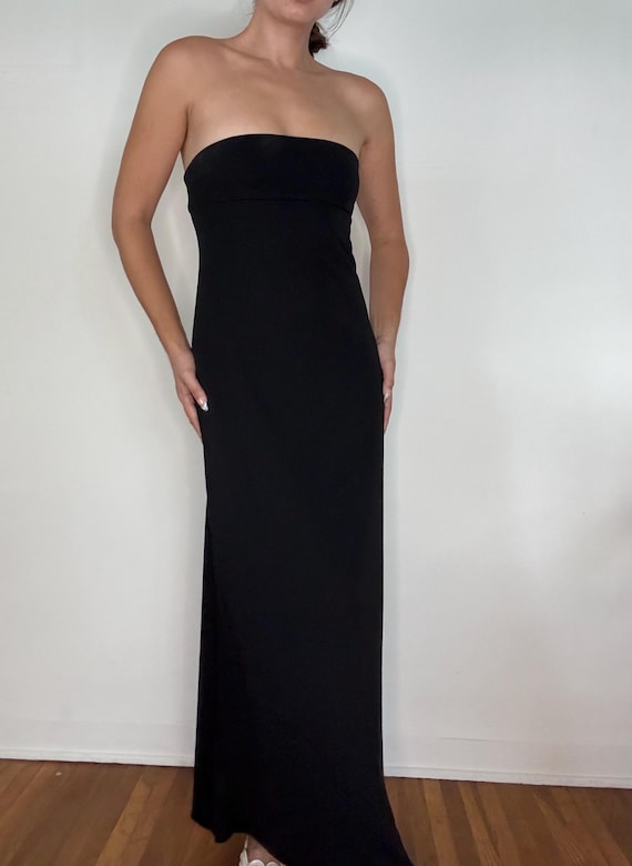 Vintage 90's BCBG Maxazria Black Strapless Back Cutout Buckle