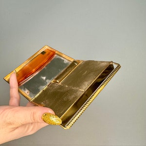 Vintage Volupte 40er/50er Jahre Gold Metall Clutch mit Kristall-Dekor Abendtasche Hardcase Make-up Kompakt Bild 7