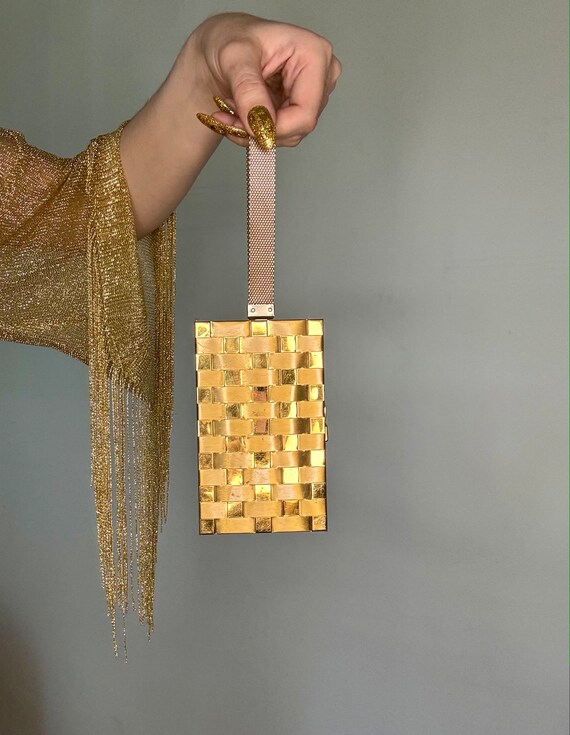 Vintage 40's/50's Gold Metal Clutch Evening Bag H… - image 2