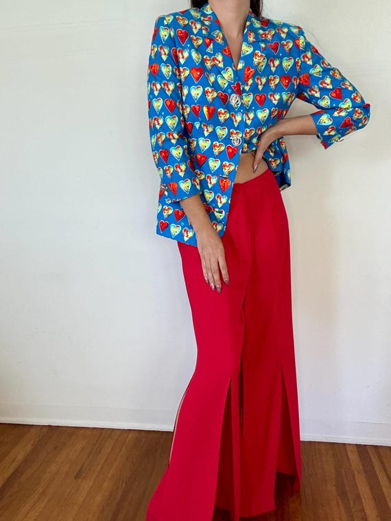 Red Split Leg Flared Trousers - image 5