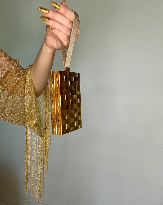 Vintage 40's/50's Gold Metal Clutch Evening Bag H… - image 3