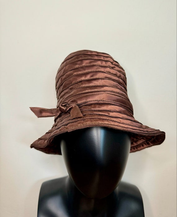 Vintage 90's Brown Tall Bucket Hat Made in France - image 1