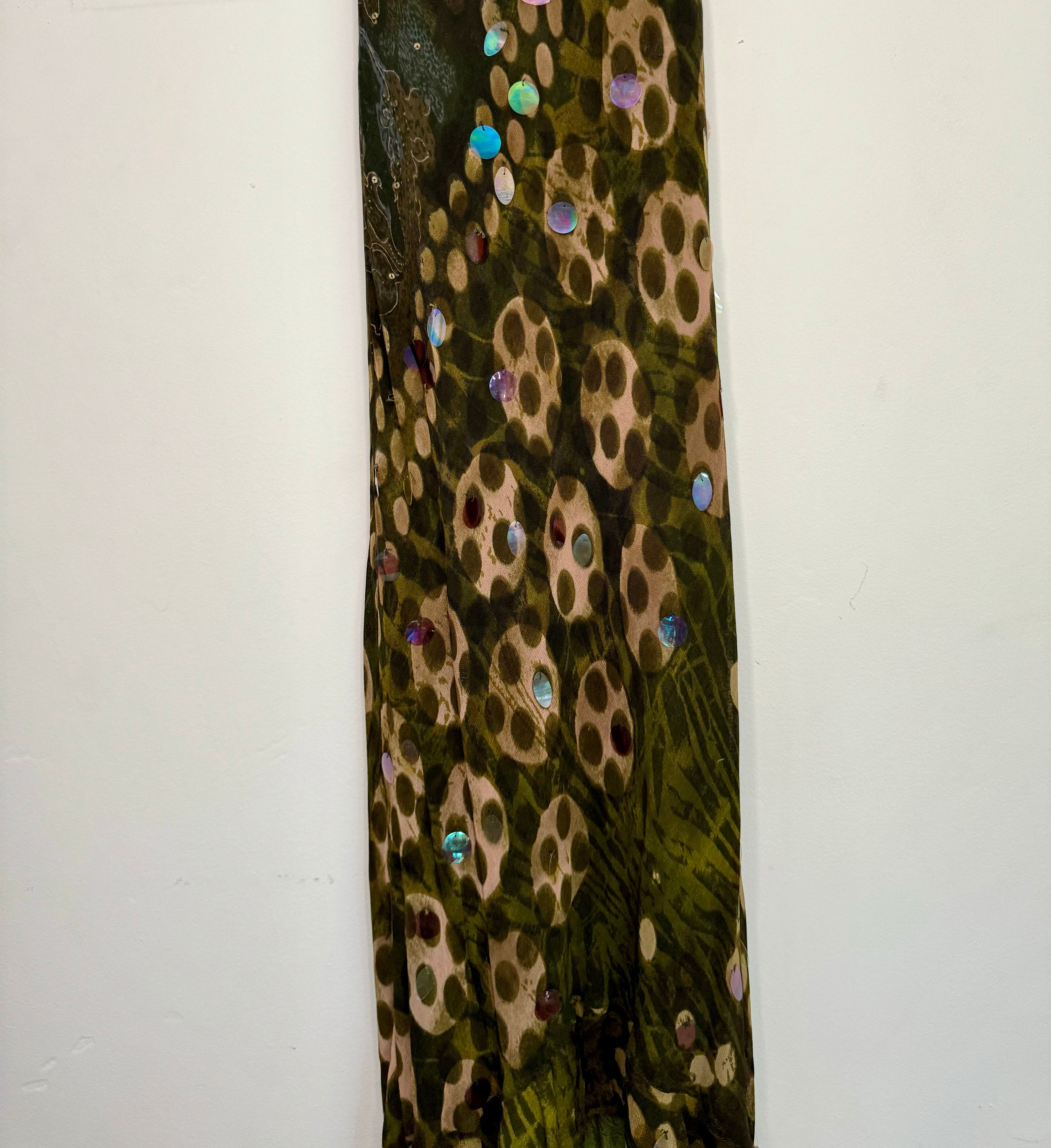 90's Overdyed Blue Green Embroidered Maxi Length Halter Dress by The Collection Royal main image 1