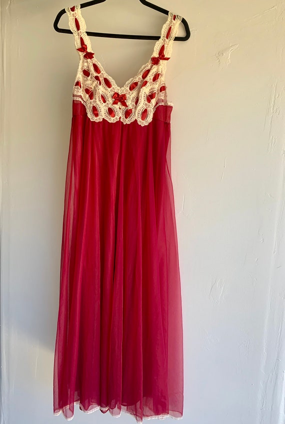 Vintage 60's Saxon Red Lace Night Gown/Slip Dress - image 6