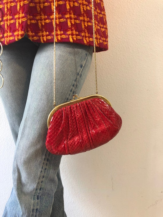 Vintage Judith Leiber Red Snake Skin Bag