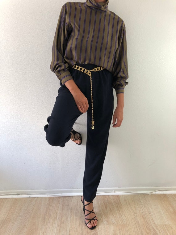Vintage Harari Navy Elastic Waist Pants