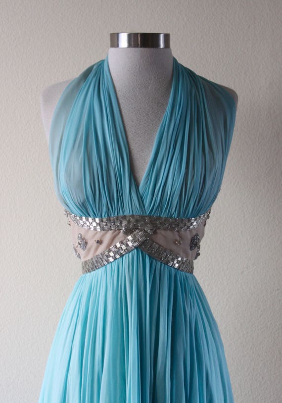 Vintage 1970s Striking Blue Richilene Gown Dress W