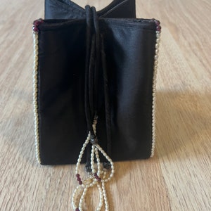 vintage Sac à chaîne en forme de cube de perles noires Coren Rose de 5 po. image 7