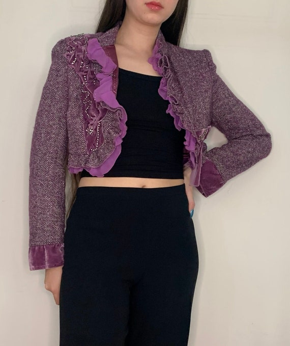 Vintage Y2K Purple Cropped Embellished Blazer