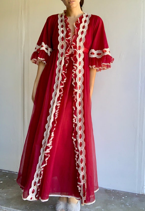 Vintage 60's Saxon Red Lace Night Robe
