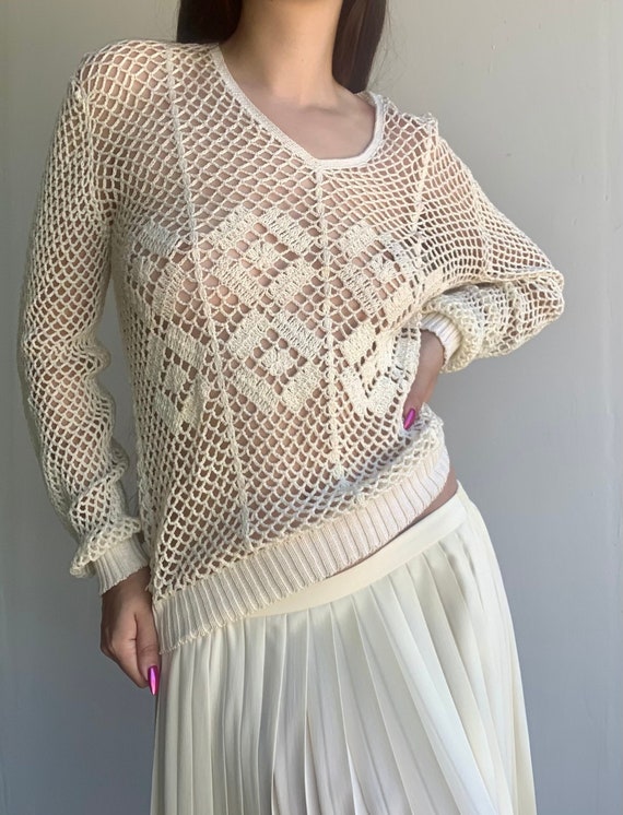 Crochet Long Sleeve Cream Top