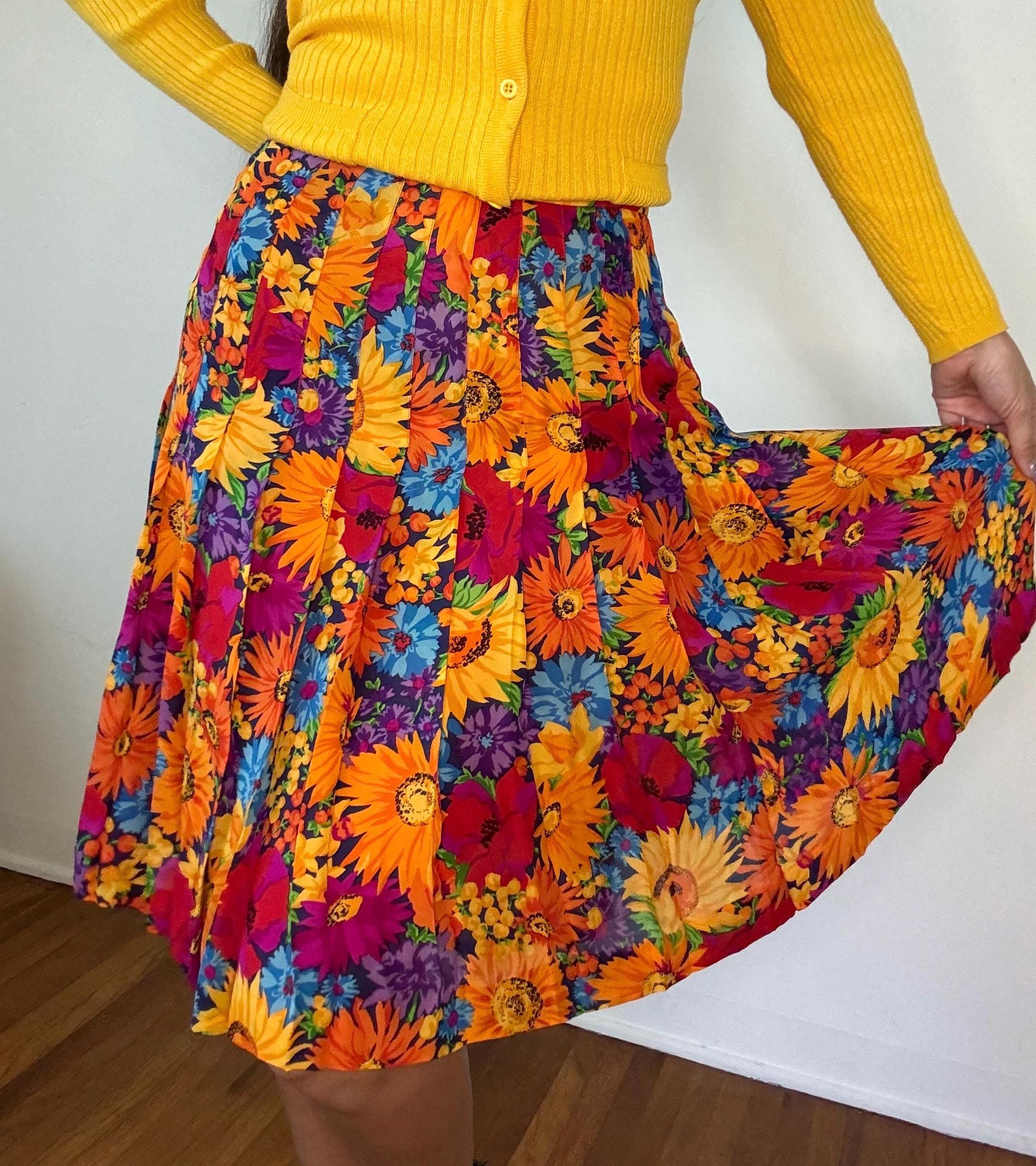 Anne Klein Silk Floral Pleated Skirt
